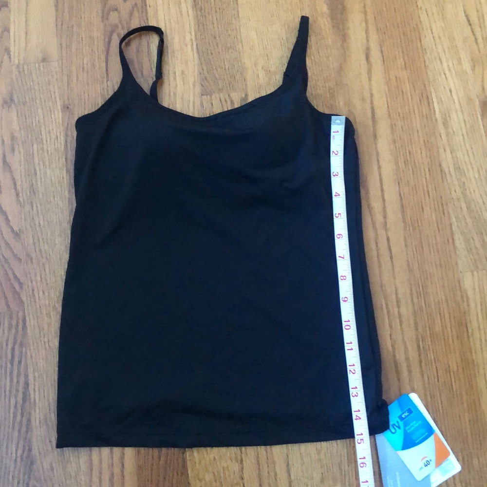 Black Tank Top Camisole Built-in Bra UV Protection For Hiking Size XS/S